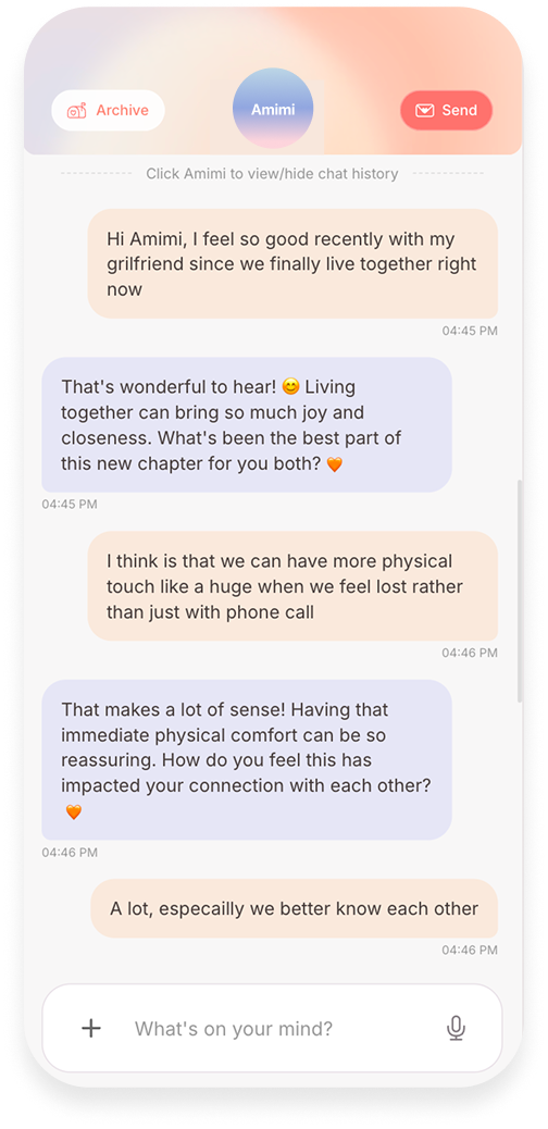 Earlier Amimi chatbot interface without the cloud character