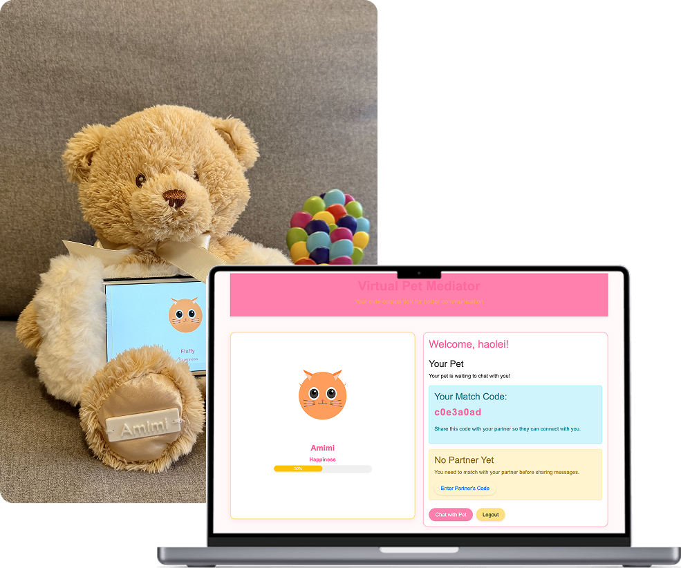 Earlier physical and desktop web prototypes of Amimi