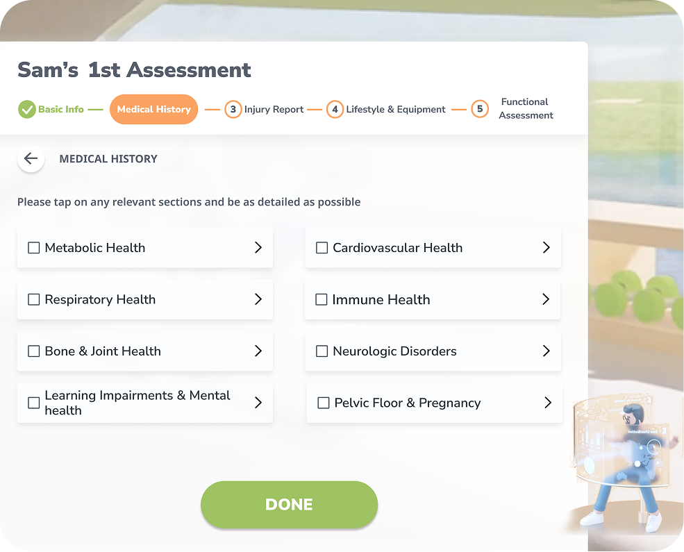 Medical history assessment screen